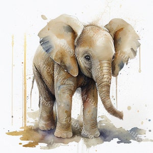 Funny Watercolor Baby Elephant Printable Art Print Instant Download Poster Wildlife Gift Animals Wall Decor Nursery Animal Painting Colorful