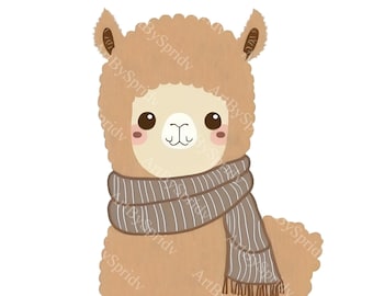 Cute Llama Clipart with Scarf, Transparent PNG, Digital Download for Crafts, Scrapbooking & DIY Projects, Perfect for Kids, Nursery Decor