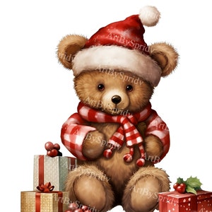 Niedlicher Bär Mit Weihnachtsmannmütze Transparente PNG Clipart, Cartoon-Design für Kinder / Erwachsene, druckbare Sublimation, kommerziell, magisches Tier Clip Art