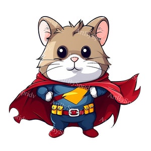 Superhero Hamster PNG Clipart – Transparent Clip Art for Kids Stickers, DIY Crafts, T-Shirt, Mug Sublimation, Scrapbooking, Illustration