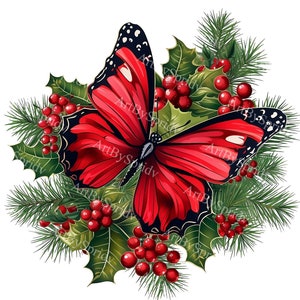 Papillon de Noël avec arbre PNG Transparent Clipart, conception de dessin animé enfants/adultes, sublimation imprimable, commercial, animal magique Clip Art