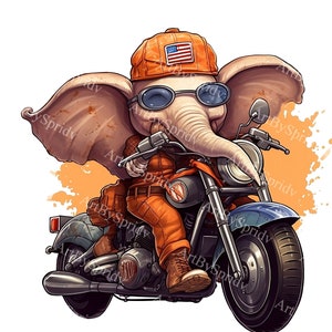 Biker Elephant PNG Clipart, Cute Motorcycle Riding Elephant Digital Clip Art for T-Shirt, Mug Sublimation, Stickers Prints, DIY Crafts