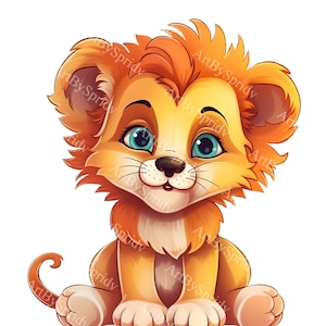 Babyleeuw met pluizige manen PNG-clipart, schattige dieren digitale illustraties voor kinderkamer prints, Kids DIY Crafts, uitnodigingen, T-shirt, mok ontwerpen