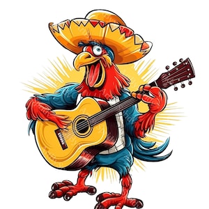 Rooster With A Guitar Singing PNG Clipart,Transparent Farm Animal Lover Print,Kids Clip Art Design,DIY Printable Sublimation Tshirt, Mug