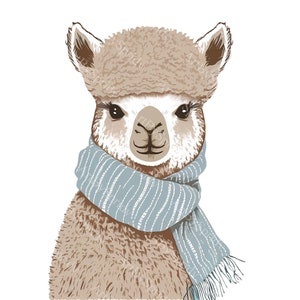 Baby Llama with Cozy Scarf PNG Clipart, Cute Animal Illustration for Kids DIY Crafts, Digital Art, Sublimation, T-Shirt, Mug Designs