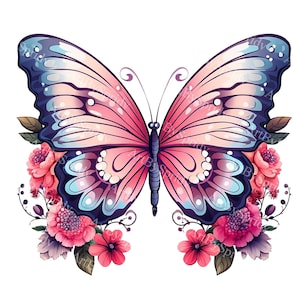Bright Butterfly with Floral Accents PNG Clipart,Nature-Inspired Digital Clip Art for T-Shirt,Mug Sublimation,DIY Crafts,Stickers,Wall Decor