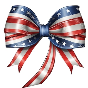 Patriottische Amerikaanse vlag lint boog clipart, Stars & Stripes digitale PNG voor Independence Day, 4 juli, herdenkingsdag, Veteranendag vieringen