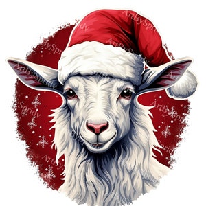 Christmas Goat With Santa Hat Transparent PNG Clipart, Kids/Adults Cartoon Design, Printable Sublimation,Commercial,Magical Animal Clip Art