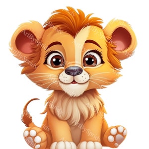 Adorabile cucciolo di leone Clipart PNG trasparente, illustrazione di cucciolo di leone carino dei cartoni animati, arte di animali della giungla per artigianato, progetti di scrapbooking e digitali