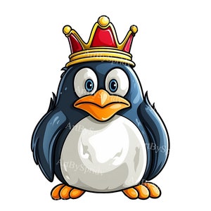 Royal Penguin Clipart | King Penguin PNG | Crowned Cartoon Penguin Graphic | Digital Download | Scrapbooking, DIY Crafting, T-Shirt Design