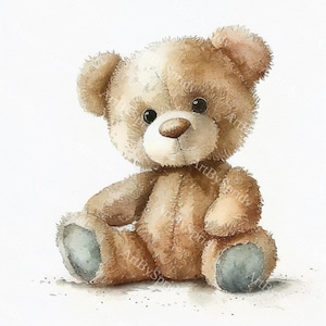 Impresión artística imprimible con divertido oso de peluche de acuarela, descarga instantánea, póster, regalo de vida silvestre, animales, decoración de pared, pintura de animales para guardería, colorido