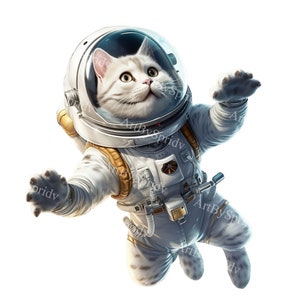 Cat Astronaut Digital Clip Art - PNG transparente de alta calidad, perfecto para carteles, camisetas y regalos, ilustración única de Space Kitty