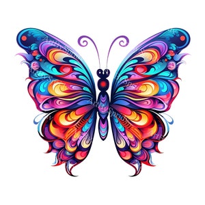 Colorful Butterfly PNG Clipart, Geometric Patterned Butterfly, Transparent Digital Download Clip Art for DIY Crafts, T-Shirt, Mug Sublimate