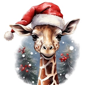 Christmas Giraffe Clipart with Santa Hat – High-Quality Transparent PNG Clip Art for Holiday DIY Crafts, DTG T-Shirt, Mug Sublimation Art