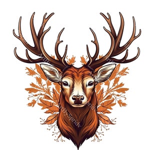 Majestuoso ciervo Clipart-Ilustración de ciervo dibujado a mano PNG-Arte de vida silvestre del bosque-Decoración de animales rústicos - Proyectos de bricolaje inspirados en la naturaleza - Imprimible