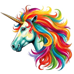 Magical Rainbow Unicorn Clipart PNG, Colorful Fantasy Unicorn with Flowing Mane, Digital Download for DIY Projects, Invitations, DIY Crafts
