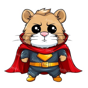 Superhero Hamster PNG Clipart for Kids DIY Crafts, Party Decor, Scrapbooking, Digital Download, Nursery Clip Art, T-Shirt, Mug, Tumbler Gift