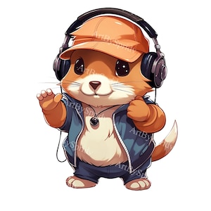 Hip-Hop Hamster Clipart PNG, Cool Streetwear Hamster with Cap & Headphones for T-Shirt, Mug Sublimation, Stickers, Digital DIY Craft Project