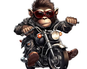 Monkey Riding Motorcycle Transparent PNG Clipart,Kid/Adult Digital Design,Printable T-Shirt,Mug Sublimation Clip Art,Animal Lover,Commercial