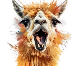 Expressive Llama PNG Clipart, Funny Llama Clip Art with Dramatic Expression, Quirky Animal Design for Digital Projects, Scrapbooking,T-Shirt