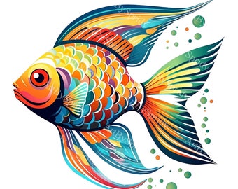 Vibrant Tropical Fish Clipart - Colorful Aquarium Fish PNG, Printable Sublimation Graphic Design, Digital Download for DIY Crafting & Decor