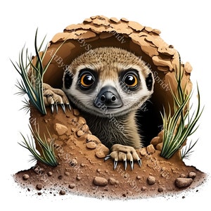 Bebê suricato espiando de toca PNG Clipart, Cute Wildlife Digital Clip Art para Scrapbooking, Cartões de felicitações, Projetos de artesanato DIY