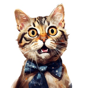 Surprised Cat with Bow Tie PNG Clipart,Cute Feline Illustration for T-Shirt Sublimation,DIY Craft,Stickers,Printables Decor,Digital Download