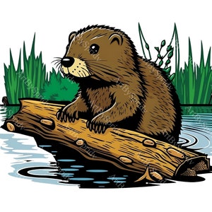 Beaver on Log PNG Clipart, Woodland Animal Digital Download, Cute Nature-Themed, Perfect for DIY Crafts, Stickers, Scrapbooking,Illustration