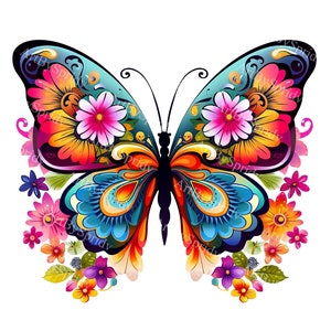 Blumen Schmetterling Clipart, Aquarell transparent PNG, Frühling Garten Illustration, digitaler Download für DIY Handwerk, Einladungen, Sublimation
