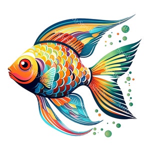 Vibrant Tropical Fish Clipart - Colorful Aquarium Fish PNG, Printable Sublimation Graphic Design, Digital Download for DIY Crafting & Decor