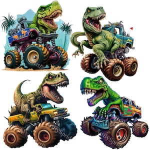 4 Pack T-Rex Dinosaur Print Clip Art Png File Digital Download, Kids Cartoon Sublimation Clipart Design, Printable Art, Commercial Use Files