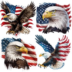4 Pack 4th of July USA Patriotic Eagle Flag PNG, Transparent Clipart ...