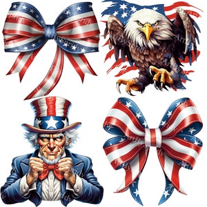 4 Pack USA Patriotic PNG Transparent Clipart Abstract Design, Printable Sublimation, Digital Instant Download, United States Flag Clip Art