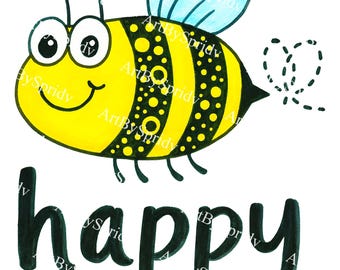 Abeja feliz linda PNG - Abejorro sonriente de dibujos animados Clipart transparente para manualidades infantiles, pegatinas, arte de pared infantil, uso digital e imprimible en camisetas
