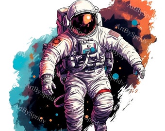 Astronaut Floating in Space PNG Clipart, Cosmic Digital Clip Art for Sublimation, Space Design for Print,Sci-Fi Illustration for DIY Project