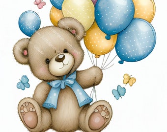 Teddy Bear Transparent PNG Clipart Kids Cartoon Design Printable Sublimation,Digital Instant Download,Baby Shower,Teddy Bear PNG Art