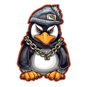 Hip Hop Penguin Clipart - Gangster Penguin with Bandana & Chain PNG, Sublimation Design, Digital Download for T-Shirts, Mugs, DIY Crafts