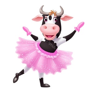 Dancing Cow With Tutu & Ballet PNG Clipart,Transparent Farm Animal Lover Print, Kids Clip Art Design,DIY Printable Sublimation, T-Shirt,Mug