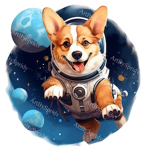 Cute Corgi Astronaut PNG Clipart, Transparent Space Dog in Suit Clip Art for T-Shirt, Mug, Tumbler Sublimation, Stickers, DIY Craft Projects