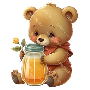 Cute Baby Bear Holding Honey Pot PNG Clipart, Sweet Animal Clip Art for Nursery Decor, Kids DIY Crafts, Whimsical Designs,Home Decor,T-Shirt