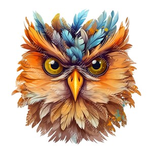 Descargar búho PNG Clipart, diseño de pájaro emplumado digital dibujado a mano con ojos grandes y redondos, arte inspirado en la naturaleza para bricolaje, álbumes de recortes e impresiones