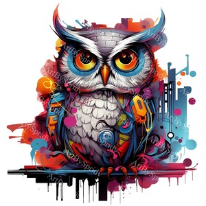 Urban Graffiti-Style Owl Clipart PNG, Street Clip Art Bird, Vibrant Illustration for Digital Clip Art, Wall Decor, Unique Creative Projects