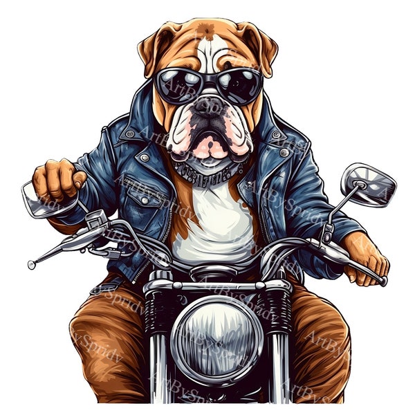 Biker Bulldog With Leather Jacket PNG, Transparent Animal Clipart,Kids/Adults Cartoon Design,Printable Sublimation,Commercial,Cute Clip Art