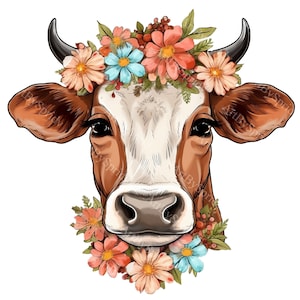 Kuh trägt Blumenkrone PNG Clipart, Transparent Bauernhof Blumen Tier Liebhaber Druck, Kinder Clip Art Design, DIY druckbare Sublimation, T-Shirt