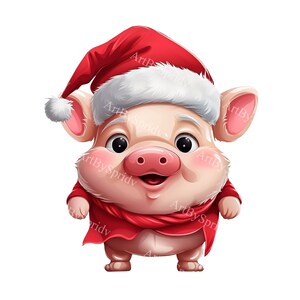 Adorable Christmas Pig Clipart – Festive Pig in Santa Hat PNG for Holiday DIY Crafts, Cards, Invitations, Digital Designs, DTG T-Shirt, Mug