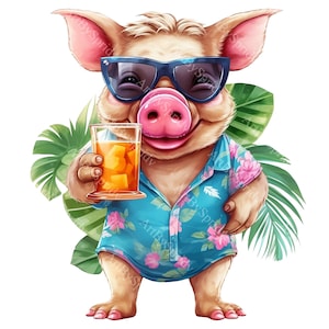 Hawaiianisches Schwein mit Sonnenbrille & Tropisches Getränk PNG Clipart, Transparent Bauernhof Tierliebhaber Druck, Kinder Clip Art Design, DIY druckbare Sublimation