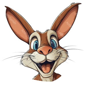 Playful Bunny Face PNG Clipart with Long Ears, Cute Cartoon Rabbit for Digital Download for Scrapbooking, T-shirt, DIY Craft, Easter Project