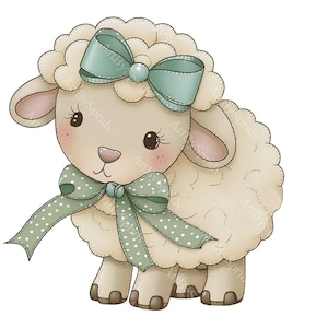 Baby Fluffy Sheep/Ewe With Bow PNG Clipart,Transparent Animal Print Kids Clip Art,Cute Cartoon Design,DIY Printable Sublimation T-Shirt,Mug
