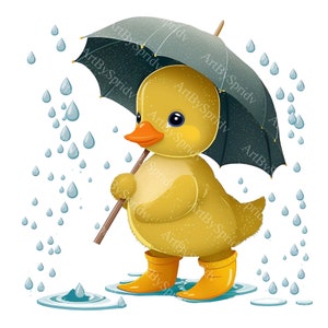 Duck With Umbrella & Rain Boots PNG Clipart,Transparent Animal Print Kids Clip Art,Cute Cartoon Design,DIY Printable Sublimation T-Shirt,Mug