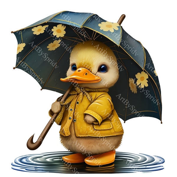 Duck With Umbrella & Rain Boots PNG Clipart,Transparent Animal Print Kids Clip Art,Cute Cartoon Design,DIY Printable Sublimation T-Shirt,Mug